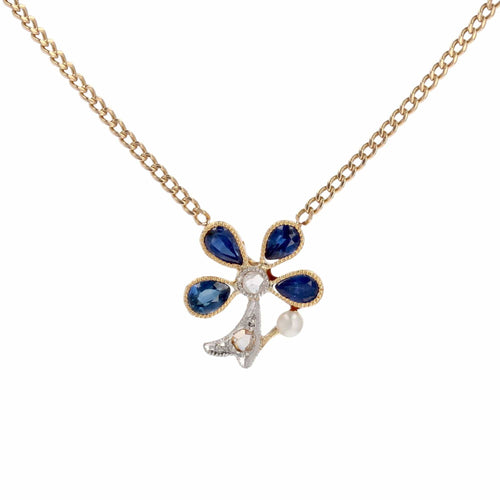 Collier Collier ancien trèfle à quatre feuilles saphirs et diamants 58 Facettes 25-034