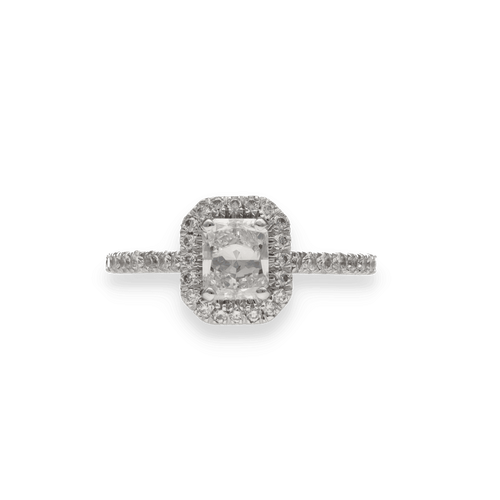 Bague 51-52 Solitaire Or Gris 18k – Diamant Central 0,70 Ct E-SI2 (Certificat LFG) – Entourage 0,50 Ct G-VS – Taille 51/52 58 Facettes FB11028