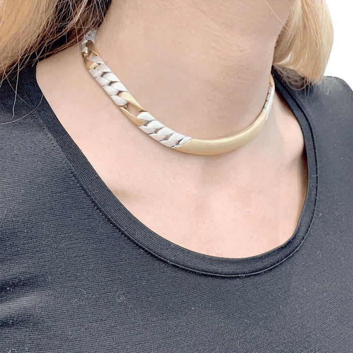 Collier Collier Chaumet, "Gourmette", or jaune, argent. 58 Facettes 34195