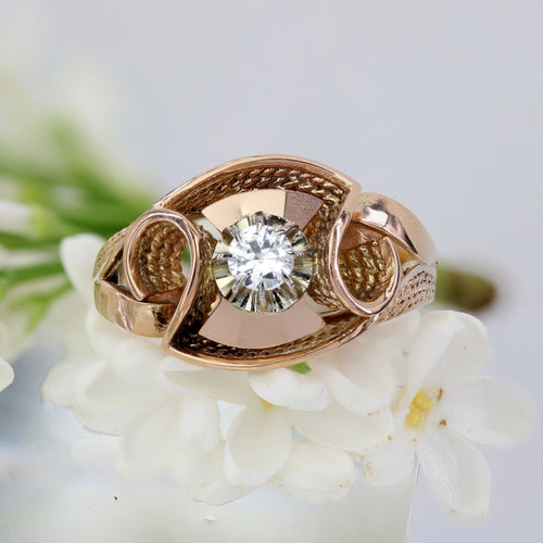 Bague 52 Bague vintage or rose saphir blanc 58 Facettes 25-023