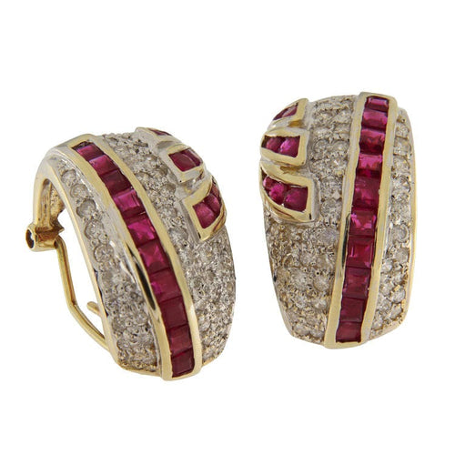 Boucles d'oreilles Boucles d'oreilles en or jaune 14 carats serties de diamants et de rubis 58 Facettes G3875