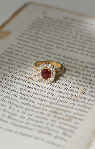 Bague 53 Bague Marguerite spinelle entourage diamants 58 Facettes