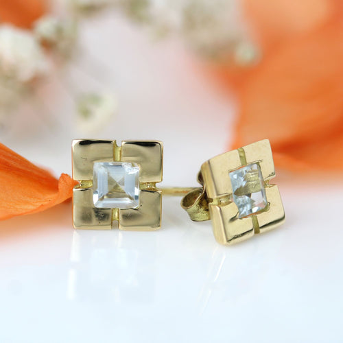 Boucles d'oreilles Boucles d'oreilles puces or jaune aigue-marine carrée 58 Facettes CVBO37