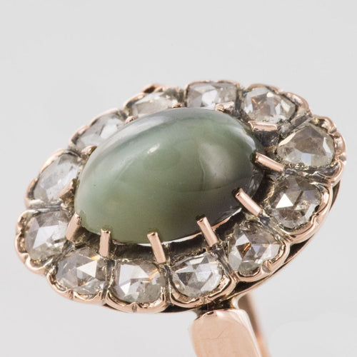 Bague 55 Bague ancienne chrysobéryl oeil de chat et diamants 58 Facettes 19-378-50