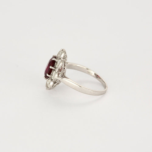 Bague 52 Bague marguerite platine et or blanc, rubis et diamants 58 Facettes