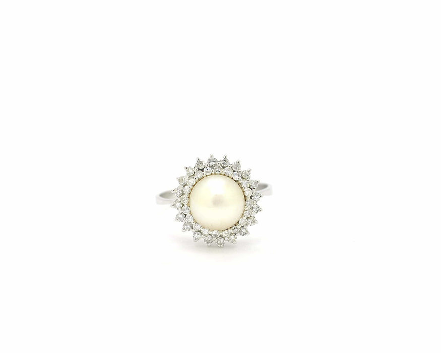 Bague Bague double anneau perle et diamant 58 Facettes