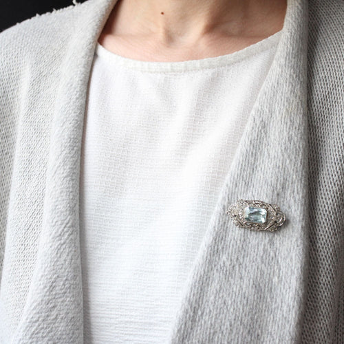 Broche Broche Art Déco aigue-marine et diamants 58 Facettes 21-186