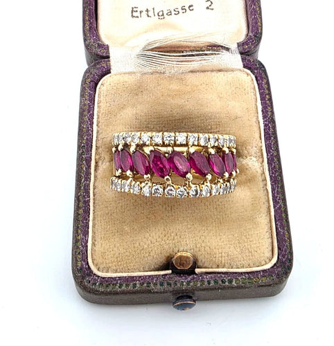 Bague 53 Bague en or jaune avec diamants et rubis 58 Facettes