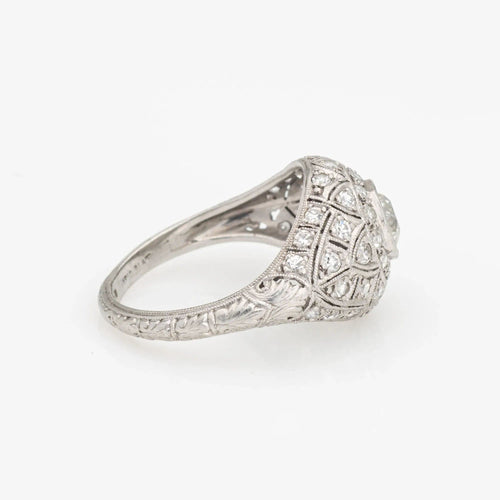 Bague 52 Bague de fiançailles Art déco vintage en platine 5,25 avec diamant 1 carat et bijoux de mariée raffinés 58 Facettes G13459