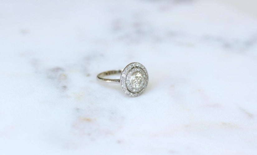 Bague 55 Bague Cible Ronde Art Déco Or blanc, Platine et Diamants 58 Facettes