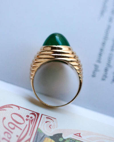 Bague 53.5 Bague Dôme Or Jaune et Calcédoine Cabochon 58 Facettes A11393