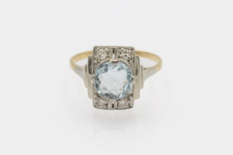 Bague Bague Art Deco avec aigue-marine et diamants en platine et or jaune 58 Facettes 11591