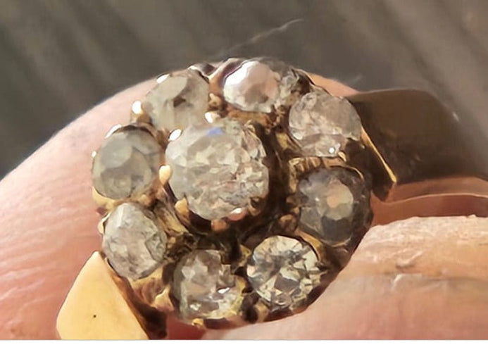 Bague 49 Bague grappe espagnole, XIXe siècle, or jaune, diamant taille ancienne 58 Facettes Q405B