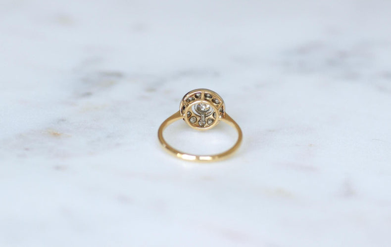 Bague 54.5 Bague Cible en or jaune, platine et diamant - Art Déco 58 Facettes