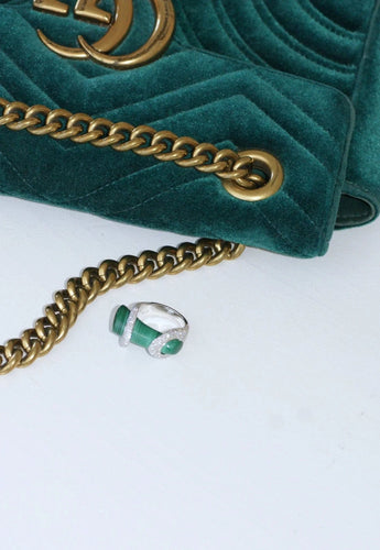 Bague 53 Bague Cocktail Gucci, malachite et diamants sur or blanc 58 Facettes