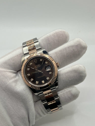 Montre Rolex Datejust 41 ou rose chocolat et diamants 58 Facettes