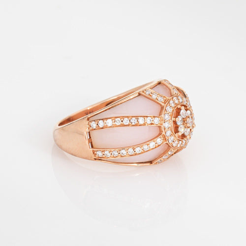 Bague Bague en or rose 14 carats, anneau large, sertie d'une opale rose et d'un diamant, taille 7. Bijou de luxe. 58 Facettes G14219