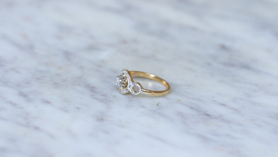 Bague 57 Bague Belle Epoque Infini Diamants sur Or jaune et Platine 58 Facettes