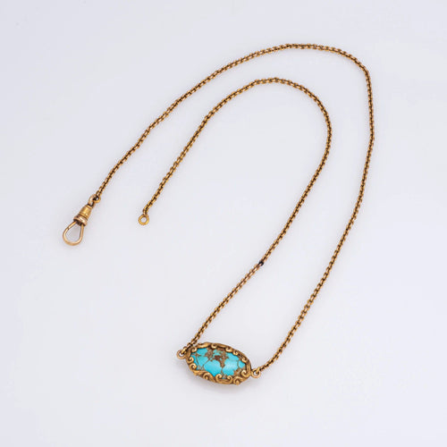 Collier Collier Art Nouveau Antique Chaîne De Montre En Or Jaune Turquoise 58 Facettes G13032