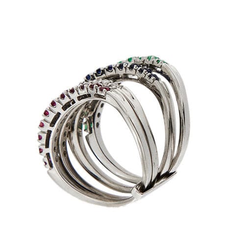 Bague 55 Bague rivière émeraudes, saphirs, rubis et diamants 58 Facettes 33645