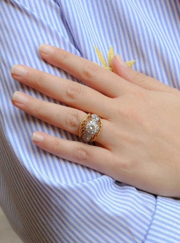 Bague Bague dome en or jaune, platine et diamant 1 carat 58 Facettes 898