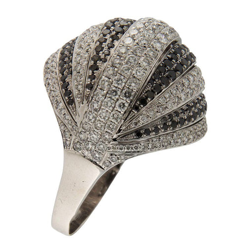 Bague 59 Bague bombée en or blanc sertie de diamants blancs et noirs pavés 58 Facettes G3850