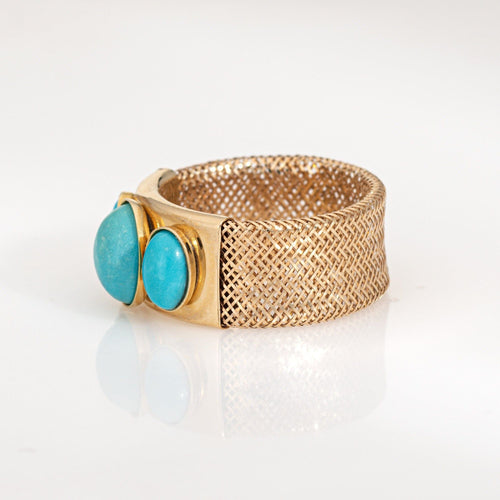 Bague 46 Bague en or jaune 14 carats avec bande flexible turquoise et maille fine, tailles 6,5 à 10 58 Facettes G13916
