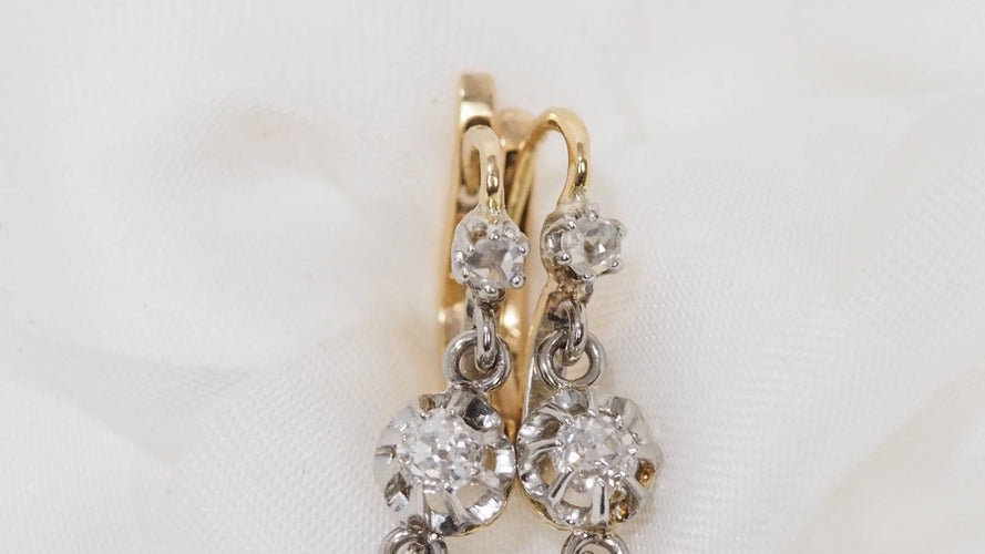 Boucles d'oreilles Boucles d'oreilles anciennes en or jaune et diamants 58 Facettes 30616