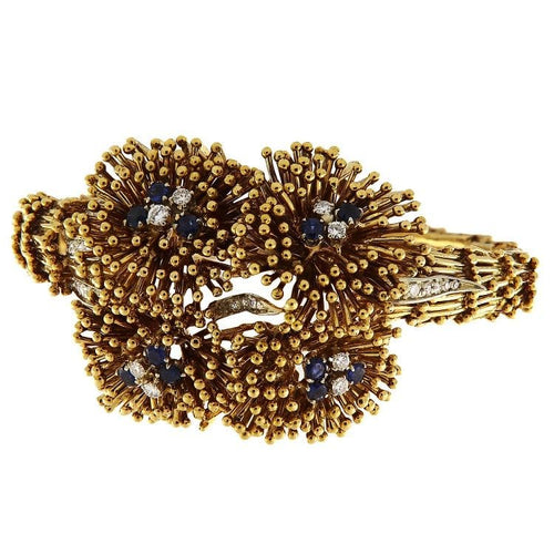 Bracelet Bracelet rigide en or jaune avec saphirs et diamants 58 Facettes G3794