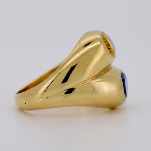 Bague 52 Bague Double Jonc, Or 18 Carats, Saphirs Jaune et Bleu Naturels - Vintage 58 Facettes 381