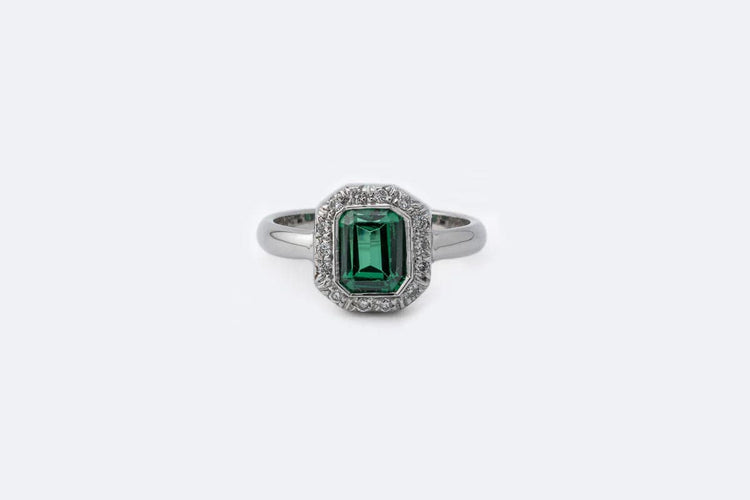 Bague Oro Bianco / 14 Anello in oro bianco con diamanti e tormalina 58 Facettes anl790