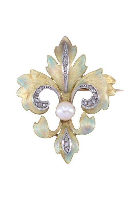 Broche BROCHE FLEUR DE LYS PERLE ET DIAMANTS 58 Facettes 095821