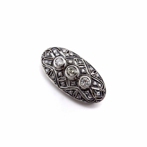 Broche broche ou pendentif ovale en argent et diamant avec dos en or 58 Facettes