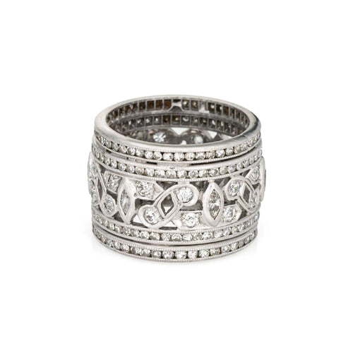 Bague 49 Bague large en platine avec diamants vintage art déco 58 Facettes G13595