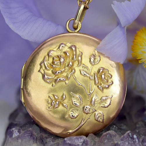 Pendentif Médaillon en or ancien à la rose 58 Facettes 24-372
