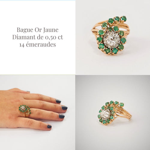 Bague Bague Or Jaune Emeraude Diamants 58 Facettes LOT 814