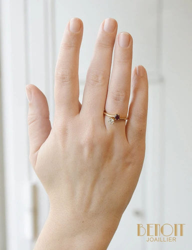 Bague 52 Toi et Moi Contemporain or jaune diamant rubis 58 Facettes A10735