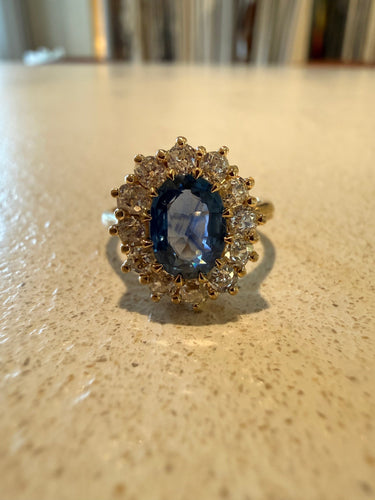 Blue sapphire diamond ring 58 Facettes