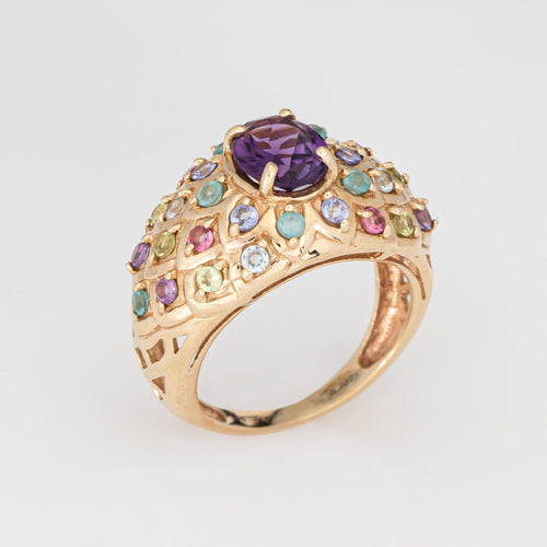 Bague 55 Bague paon vintage avec pierres précieuses arc-en-ciel en or jaune 58 Facettes G14023