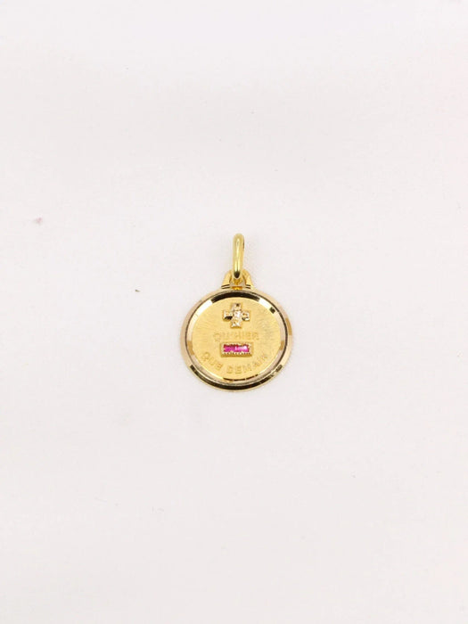 Pendentif AUGIS - Mini Médaille amour or jaune diamant rubis 58 Facettes J483