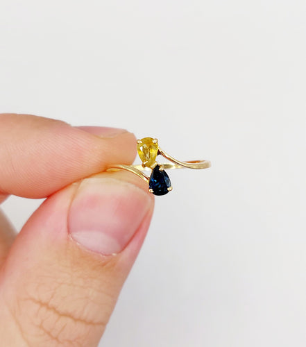 Bague 55 Bague toi et moi vintage or jaune 18k saphirs jaune et bleu 58 Facettes A06006