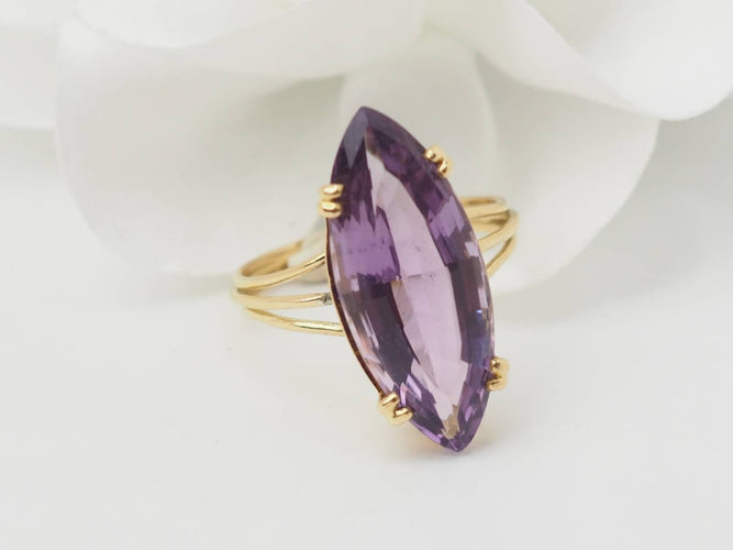 Bague 59 Bague marquise en or jaune et améthyste 58 Facettes 33206