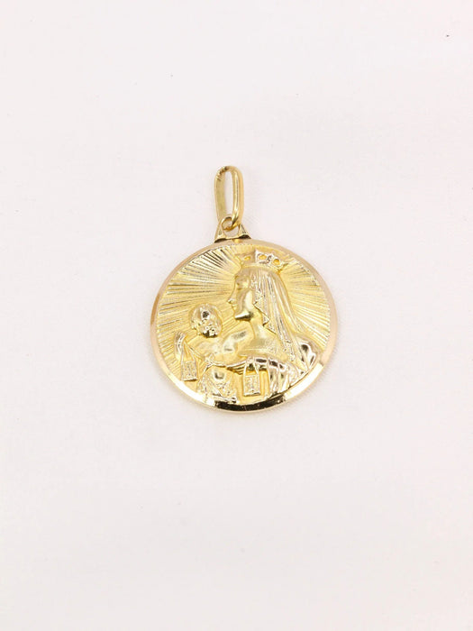 Vintage yellow gold medal recto verso our lady of mount carmel