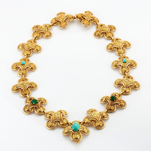 Collier M. Gérard - Sautoir transformable en or jaune 18k, émeraudes, turquoises et émail 58 Facettes
