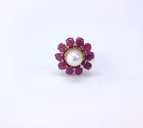 Bague 52 Bague or rose perle et rubis 58 Facettes Bag.perl.Ru.DV42