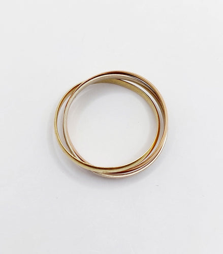 Bague 56 Bague alliance entremêlée trois or 18k finement ciselée à motifs de croisillons vintage 58 Facettes A04788