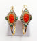 Boucles d'oreilles Dormeuses XXL poissardes victoriennes or jaune, camée corail, émeraudes (circa 1850 58 Facettes A06366