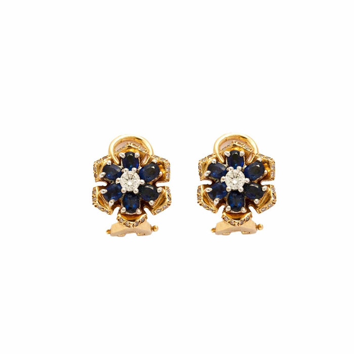 Boucles d'oreilles Boucles d'oreilles or jaune diamants saphir 58 Facettes LP532