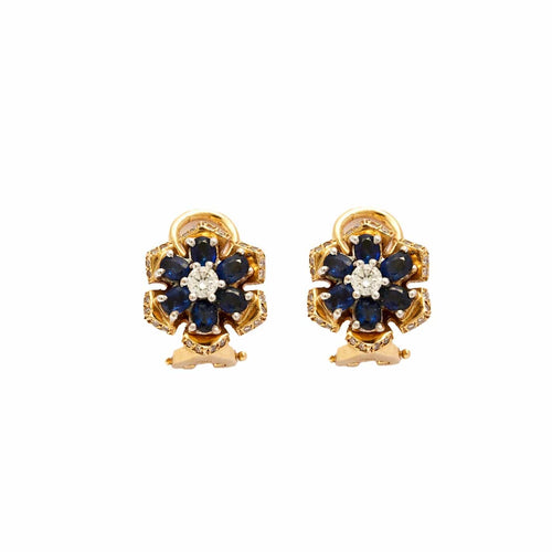 Boucles d'oreilles Boucles d'oreilles or jaune diamants saphir 58 Facettes LP532/16