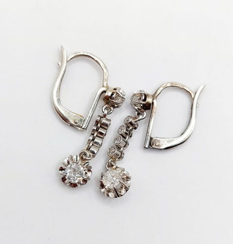 Boucles d'oreilles Dormeuses art deco or blanc 18k platine et diamants taille ancienne (circa 1930) 58 Facettes A05475
